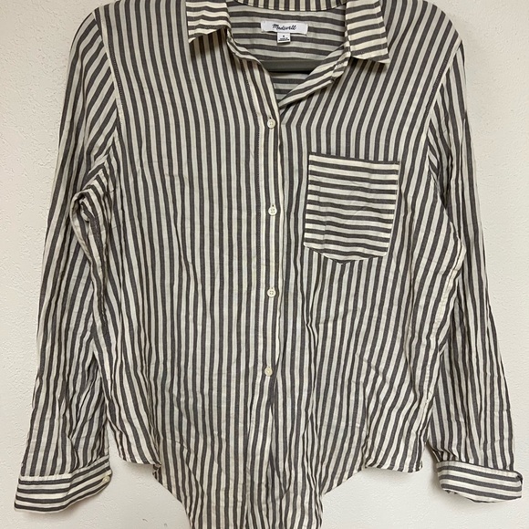 Madewell Tie Front Shirt Maitland Stripe Button Front Long Sleeves Size S - Picture 2 of 8